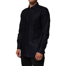 Blue Cotton Collared Long Sleeve GOLD Men Dress Shirt