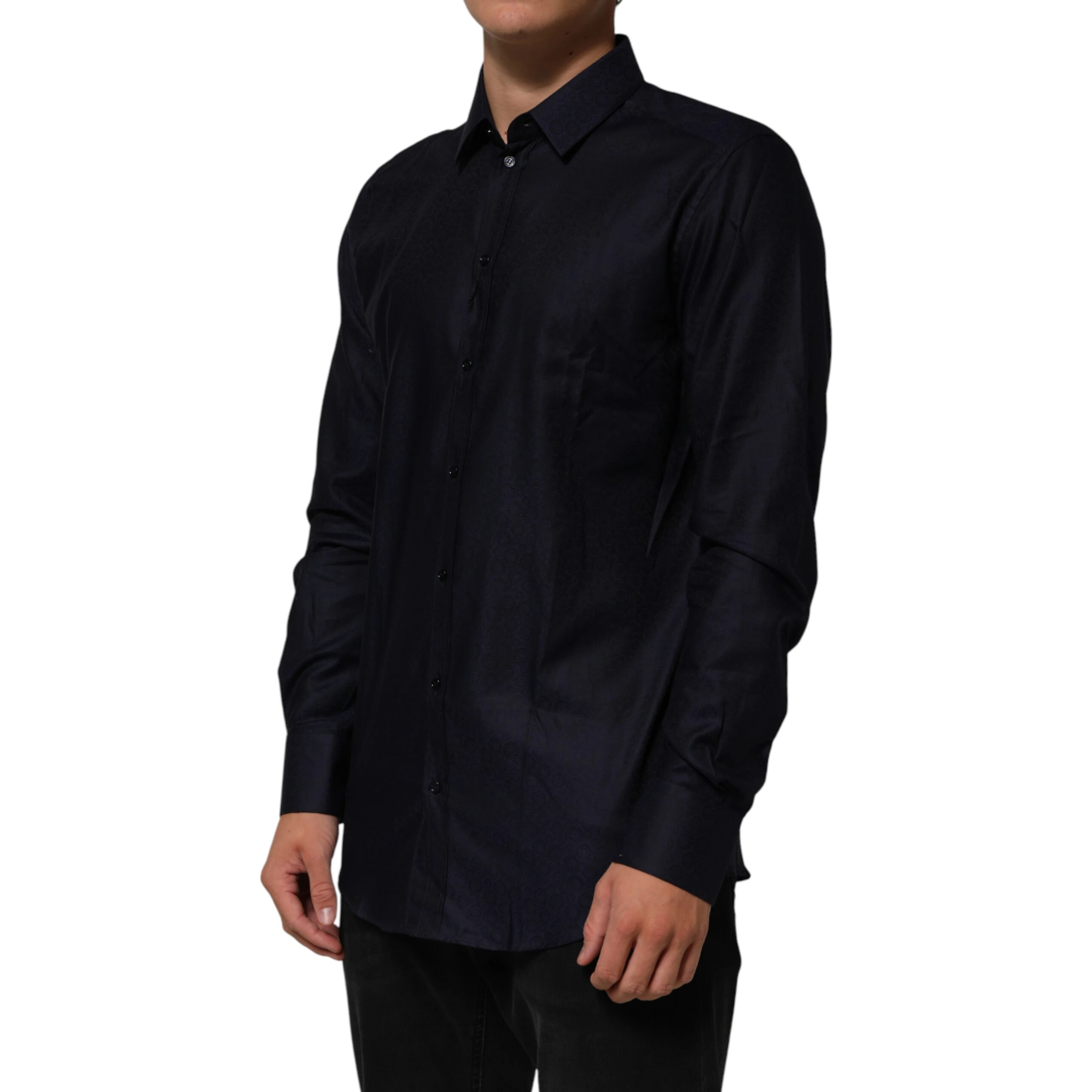 Blue Cotton Collared Long Sleeve GOLD Men Dress Shirt