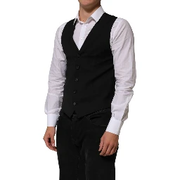 Black Polyester Dress Formal Waistcoat Vest