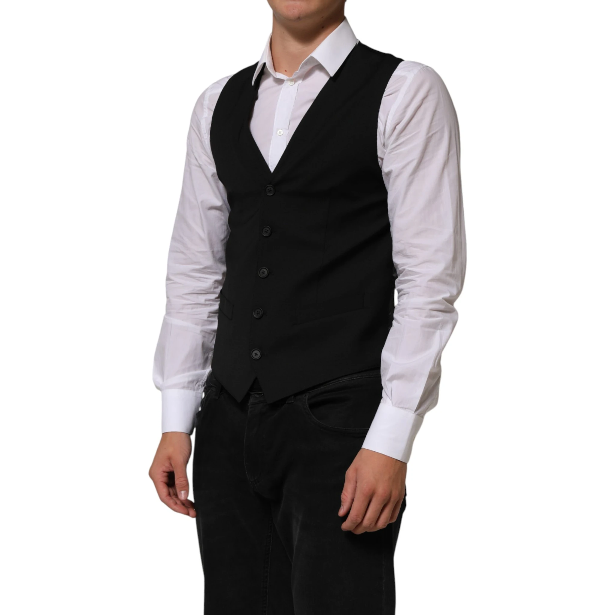 Black Polyester Dress Formal Waistcoat Vest