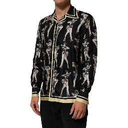 Black Silk Pin Up Printed Button Down Shirt