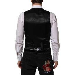 Black Polyester Dress Formal Waistcoat Vest