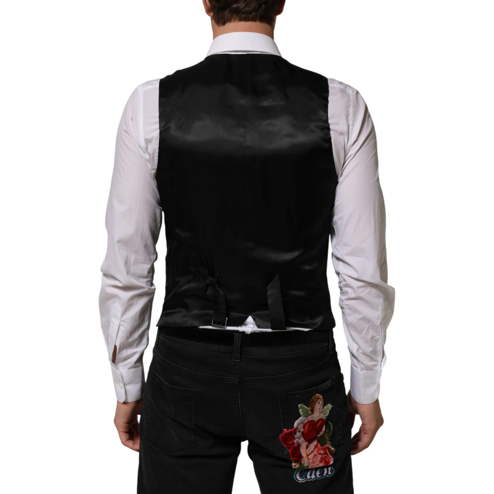 Black Polyester Dress Formal Waistcoat Vest