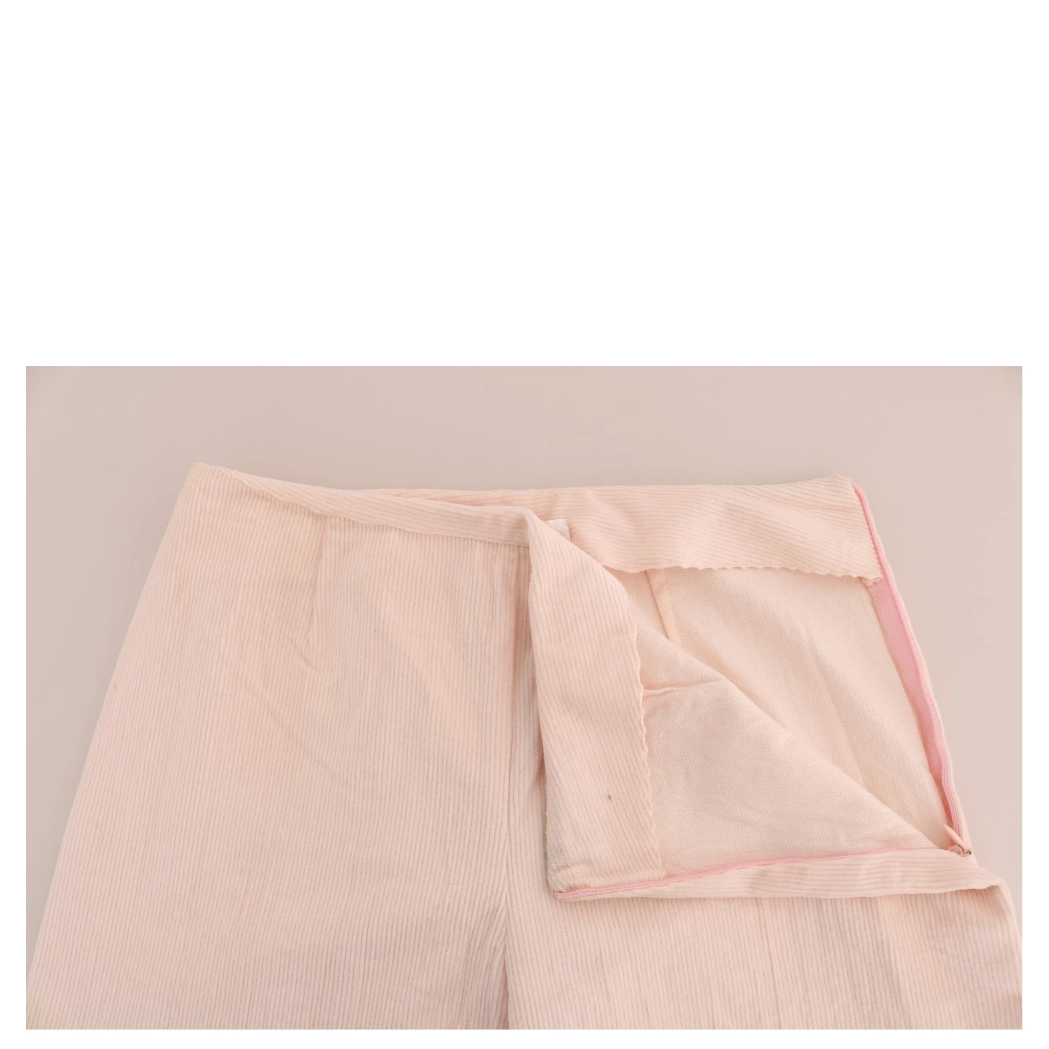 Beige Cotton Stretch Straight Trousers Pants