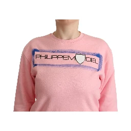 Pink Printed Long Sleeves Pullover Sweater