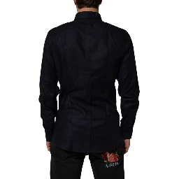 Blue Cotton Collared Long Sleeve GOLD Men Dress Shirt