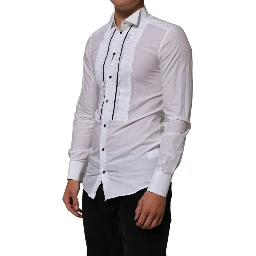White Cotton Collared Long Sleeve GOLD Dress  Shirt