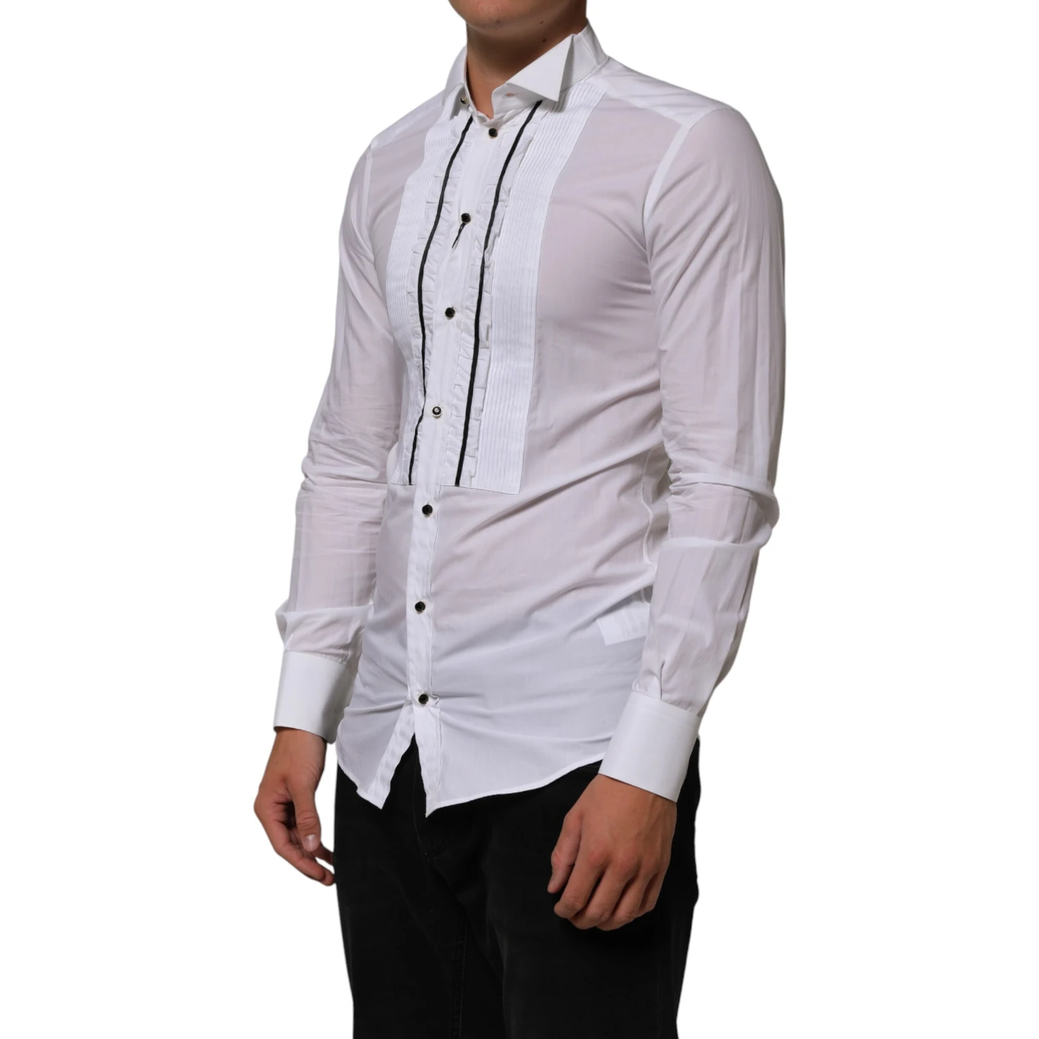 White Cotton Collared Long Sleeve GOLD Dress  Shirt