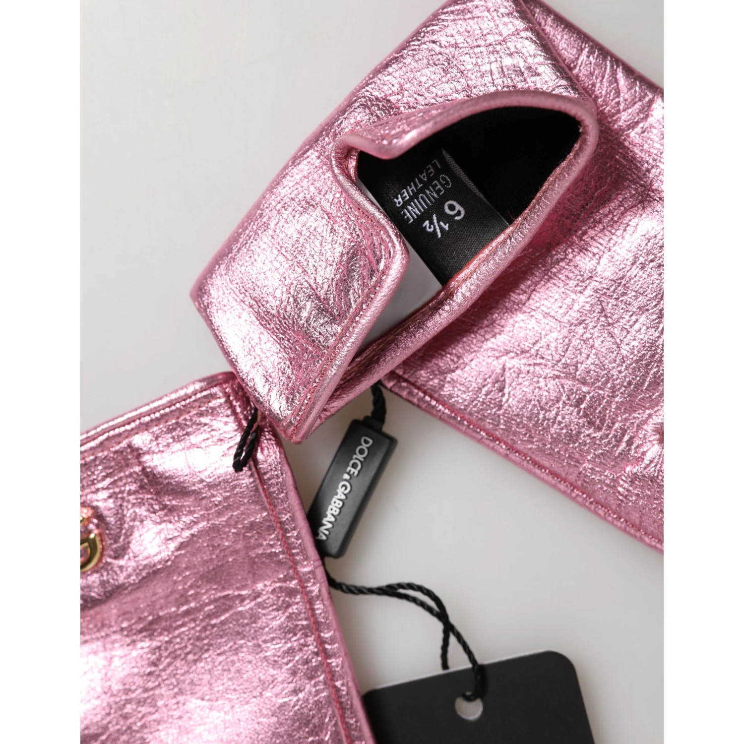Pink Leather DG Logo Wrist Length Mitten Gloves