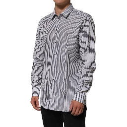 Black White Stripes Men GOLD Dress Shirt