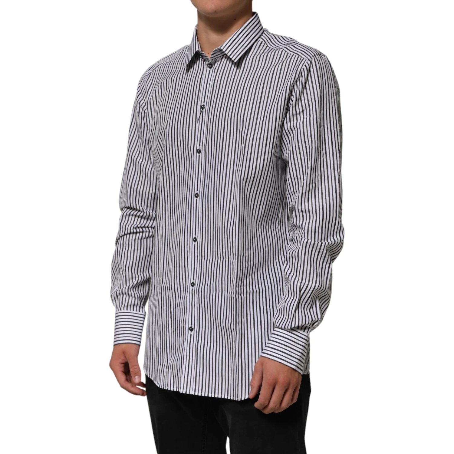 Black White Stripes Men GOLD Dress Shirt