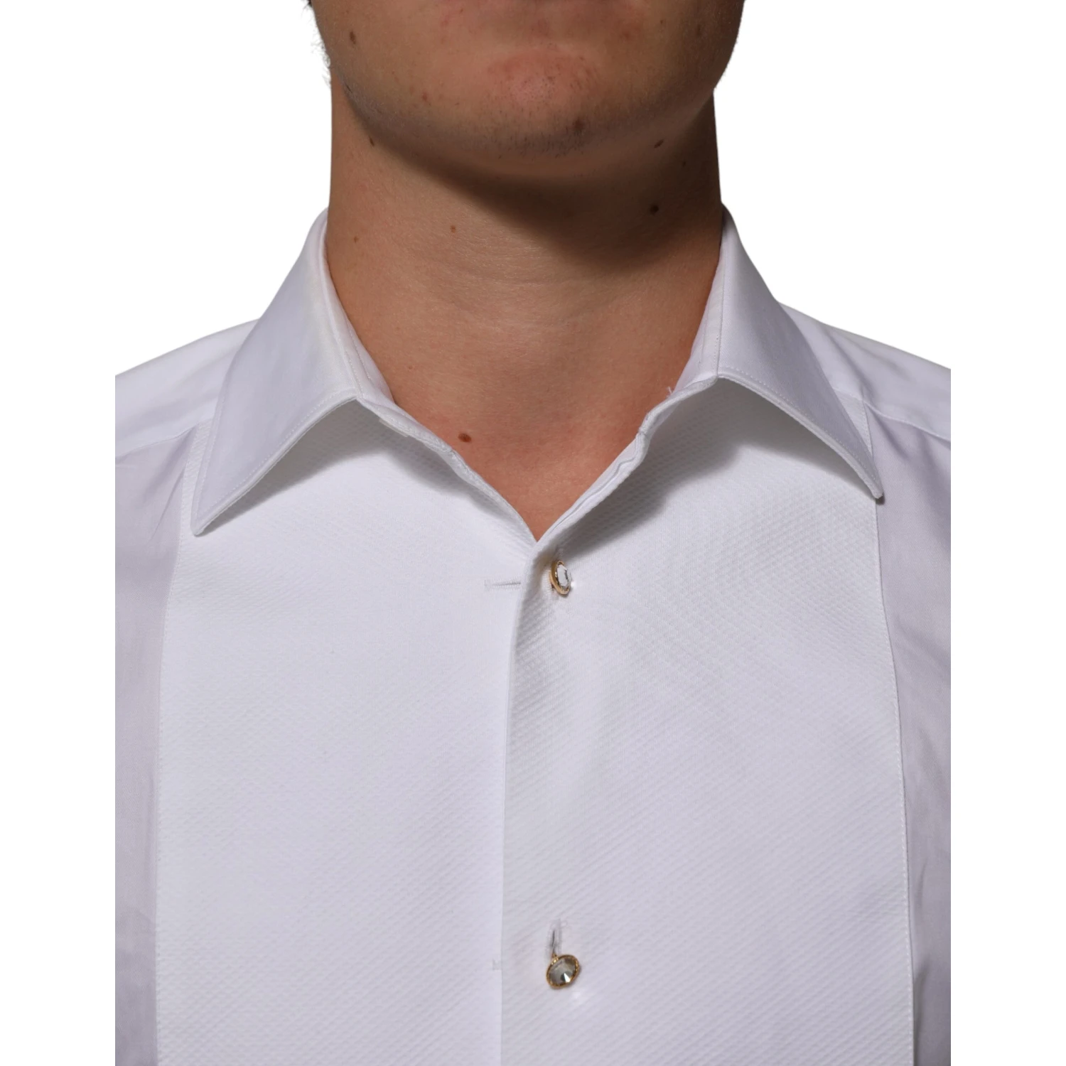 White Cotton Collared Bib GOLD Dress Shirt