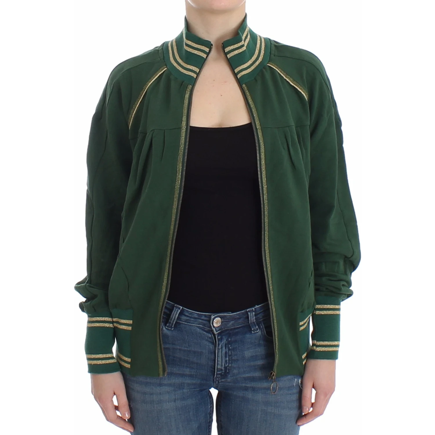 Green Mock Zip Cardigan Sweatshirt Sweater Jacket
