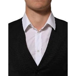 Black Polyester Dress Formal Waistcoat Vest