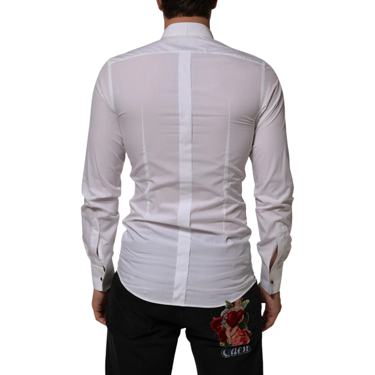 White Cotton Collared Long Sleeve GOLD Dress  Shirt