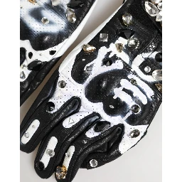Gloves Black White Crystal Wrist Length Mitten  Gloves