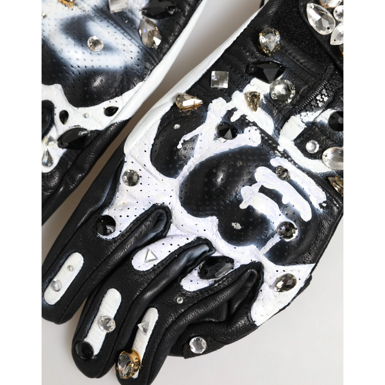 Gloves Black White Crystal Wrist Length Mitten  Gloves