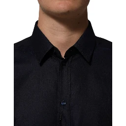 Blue Cotton Collared Long Sleeve GOLD Men Dress Shirt