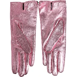 Pink Leather DG Logo Wrist Length Mitten Gloves