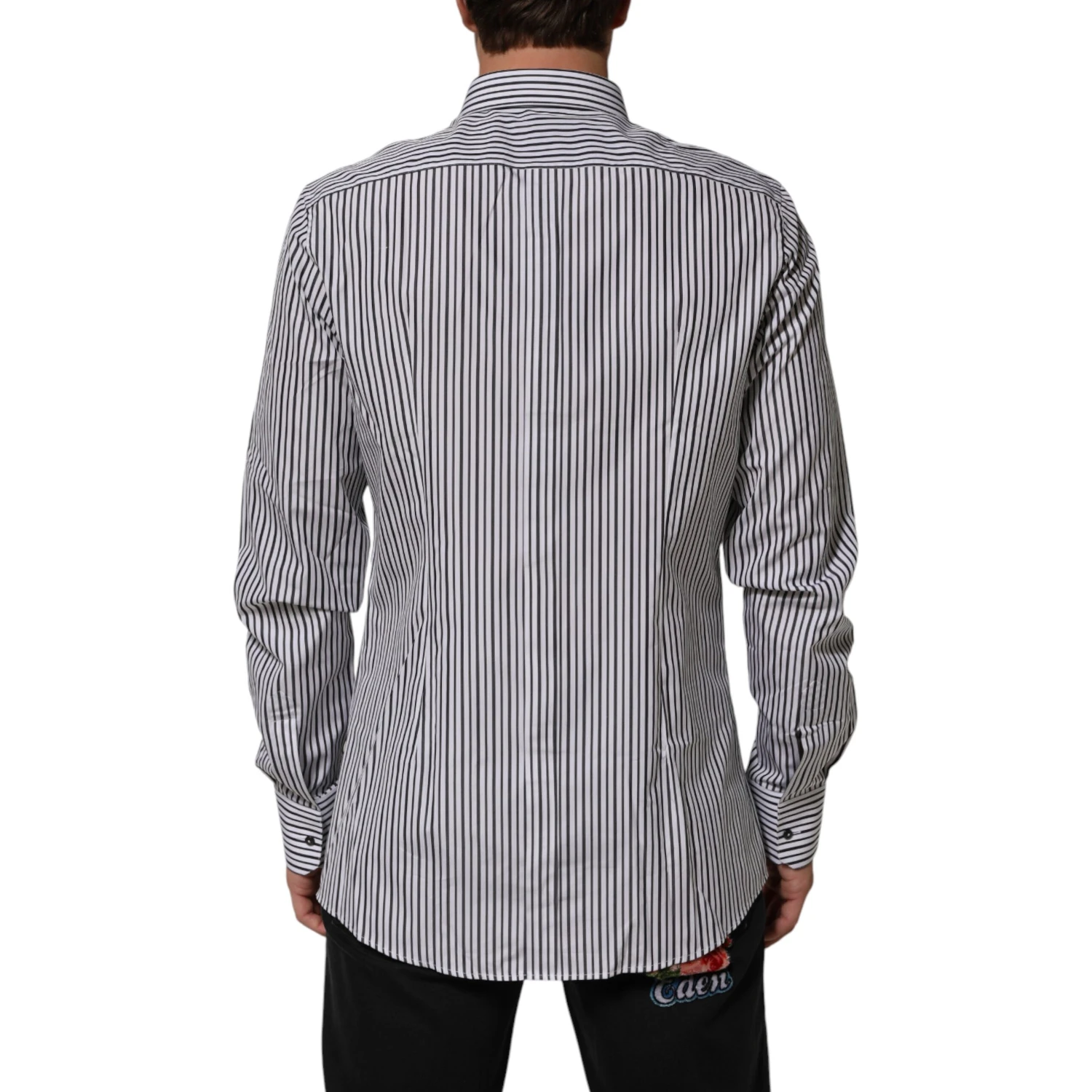 Black White Stripes Men GOLD Dress Shirt