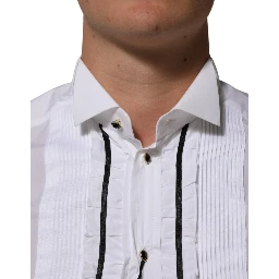 White Cotton Collared Long Sleeve GOLD Dress  Shirt