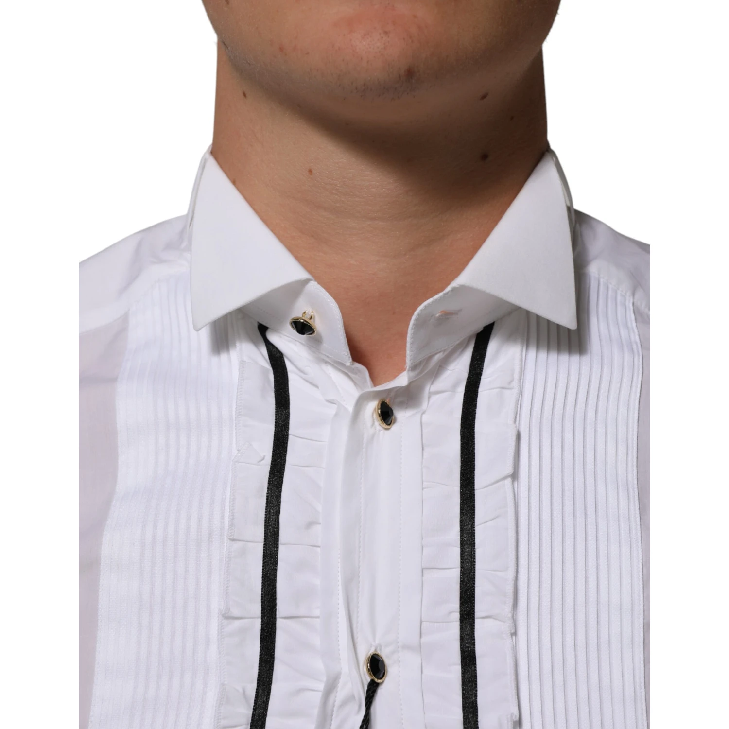 White Cotton Collared Long Sleeve GOLD Dress  Shirt