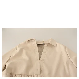Leather Beige Long Sleeves Collared A-line Mini  Dress