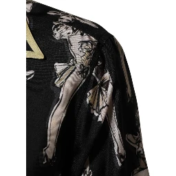 Black Silk Pin Up Printed Button Down Shirt