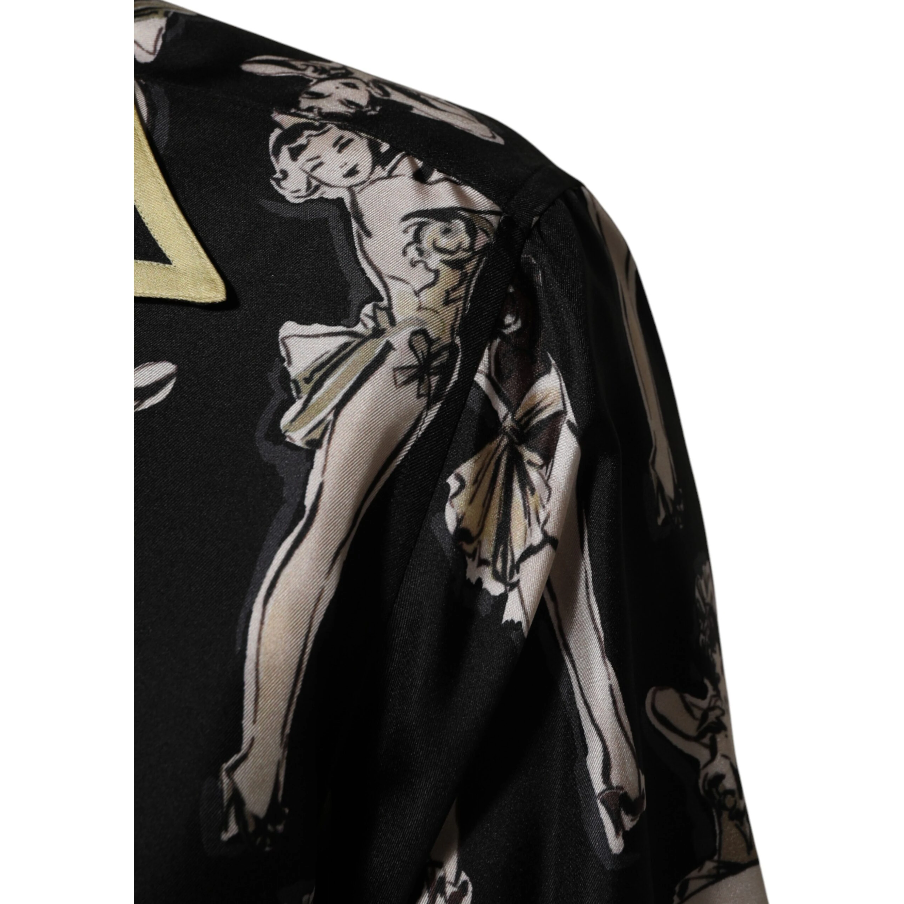 Black Silk Pin Up Printed Button Down Shirt