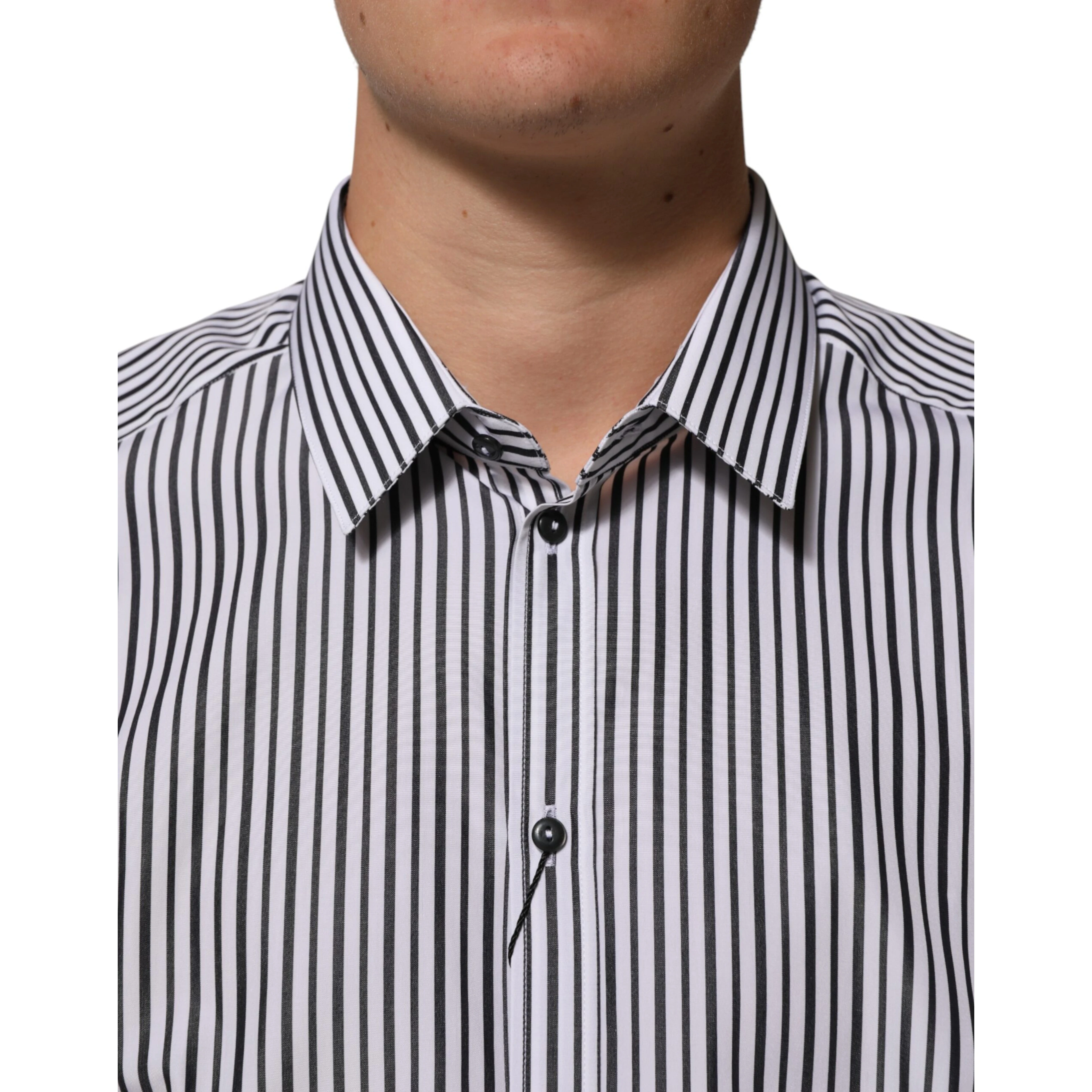 Black White Stripes Men GOLD Dress Shirt