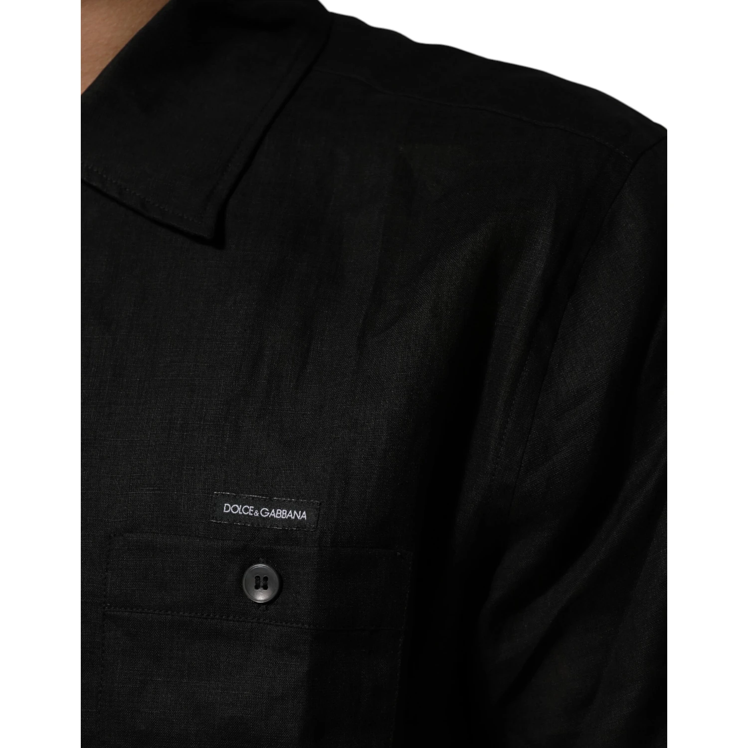 Black Linen Collared Short Sleeve Polo Shirt