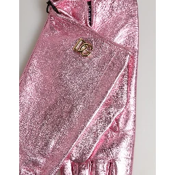 Pink Leather DG Logo Wrist Length Mitten Gloves