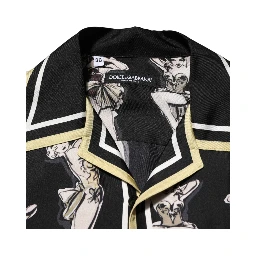 Black Silk Pin Up Printed Button Down Shirt