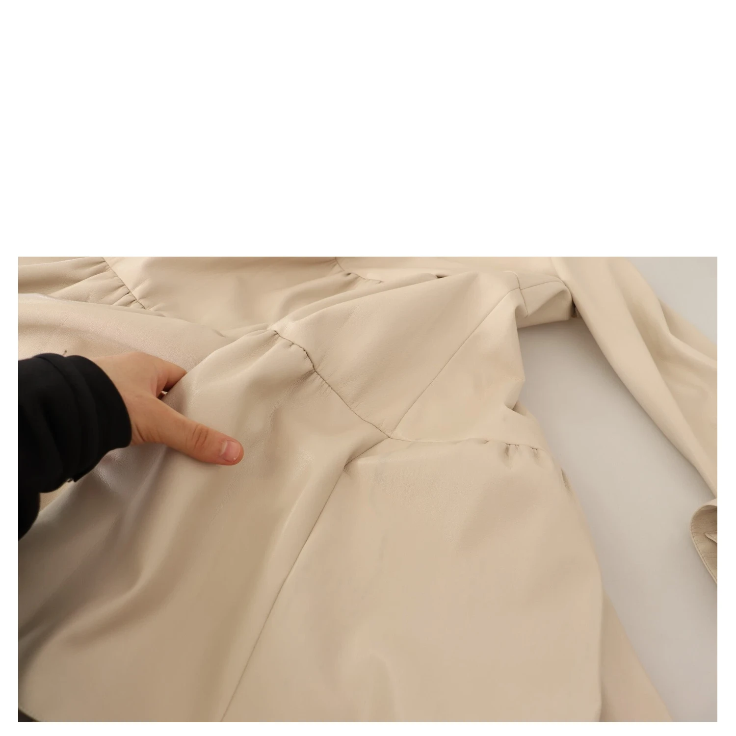 Leather Beige Long Sleeves Collared A-line Mini Dress