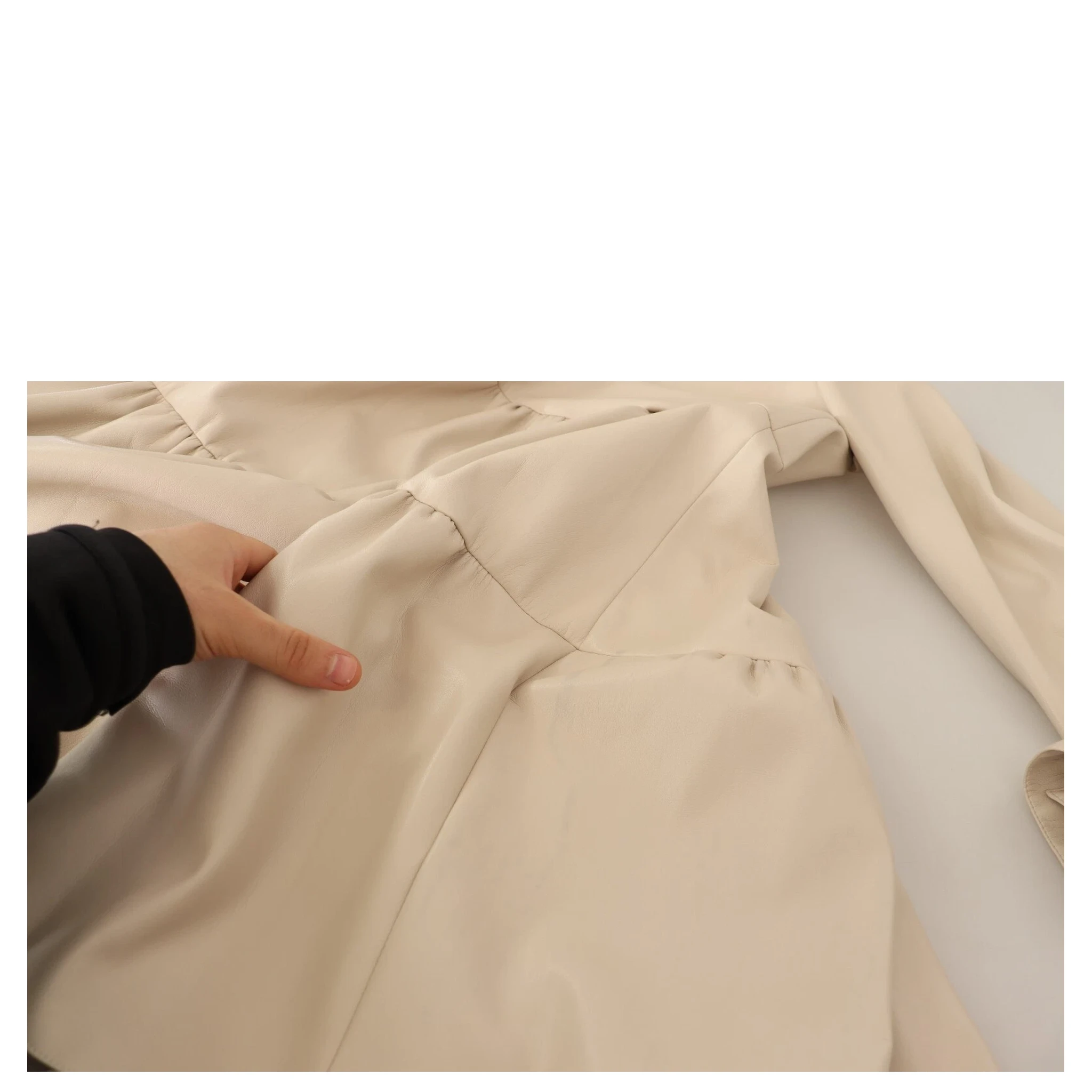 Leather Beige Long Sleeves Collared A-line Mini  Dress