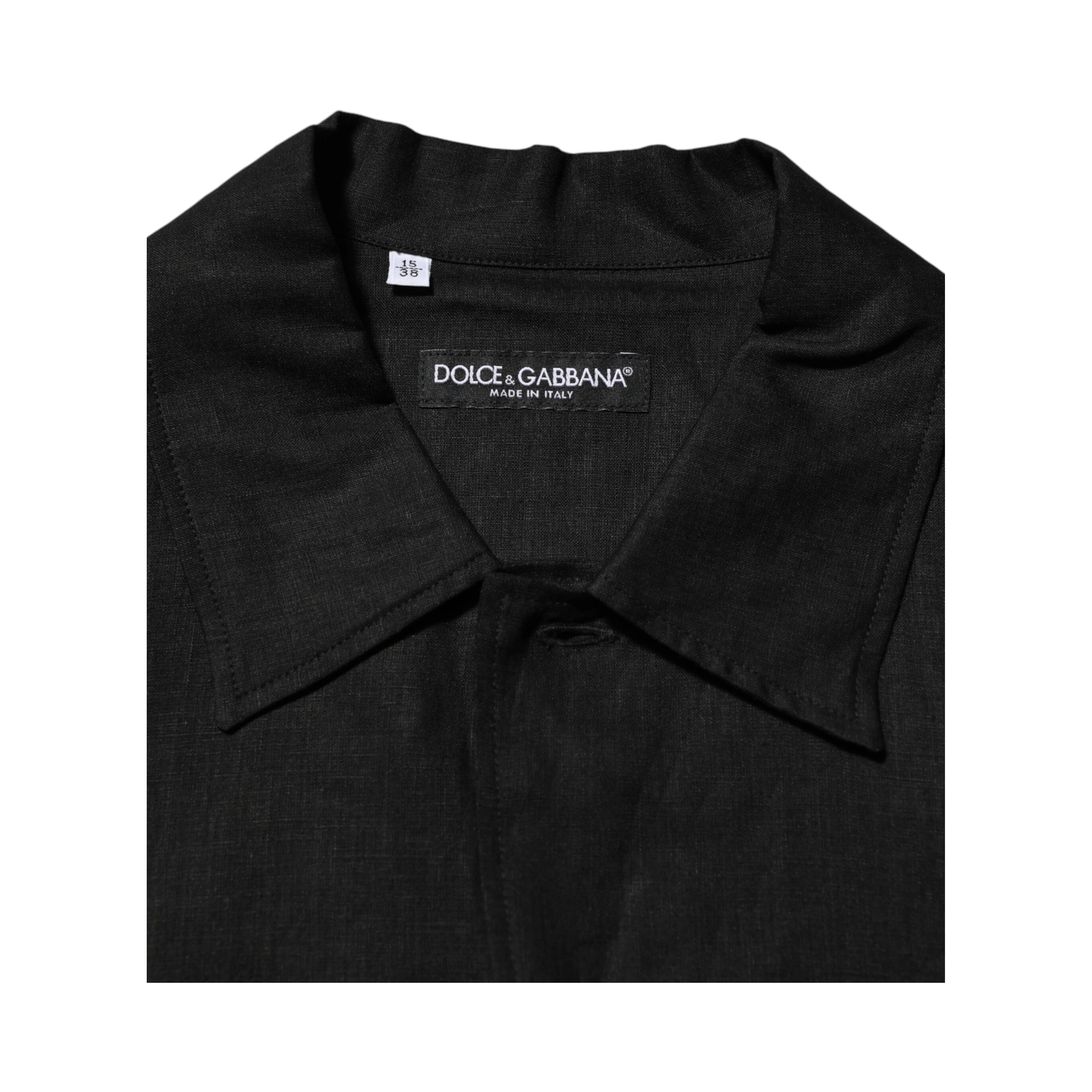 Black Linen Collared Short Sleeve Polo Shirt