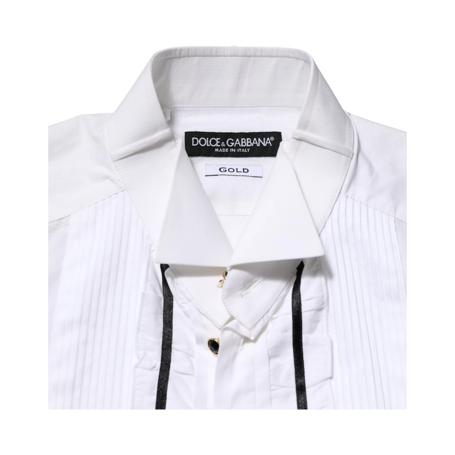 White Cotton Collared Long Sleeve GOLD Dress  Shirt