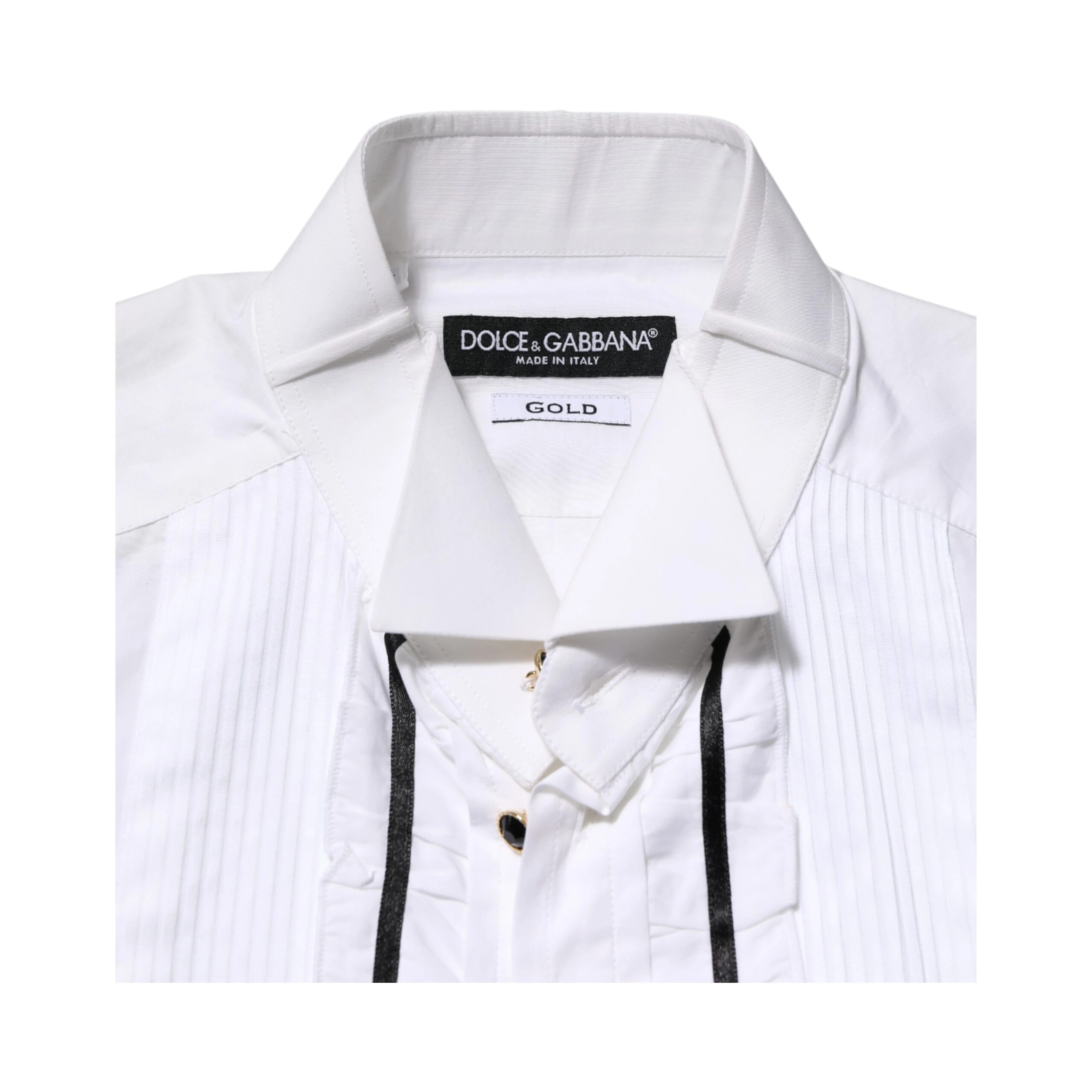 White Cotton Collared Long Sleeve GOLD Dress Shirt
