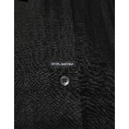 Black Linen Collared Short Sleeve Polo Shirt