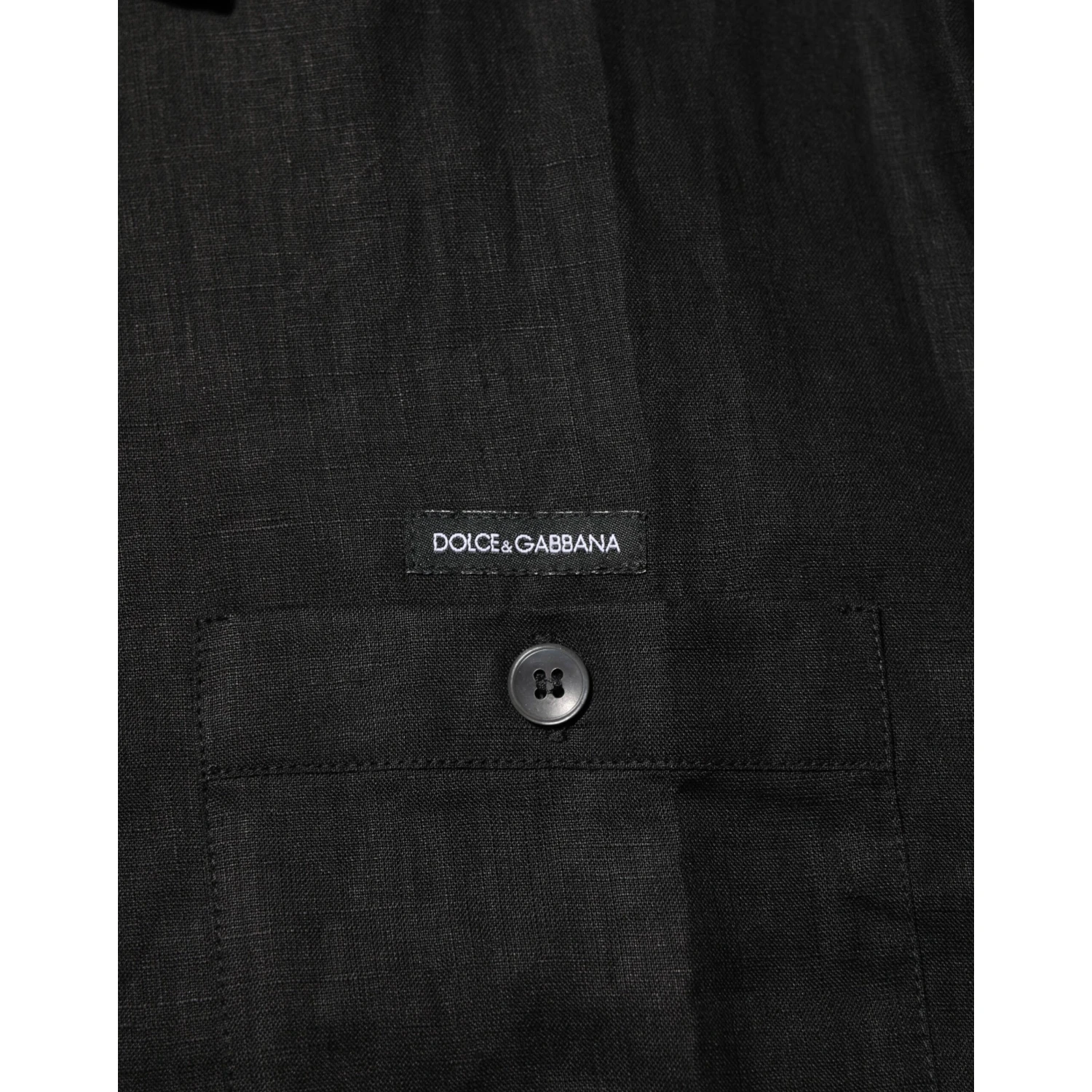 Black Linen Collared Short Sleeve Polo Shirt