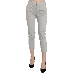Cotton Gray High Waist Skinny Cropped Trousers Pants