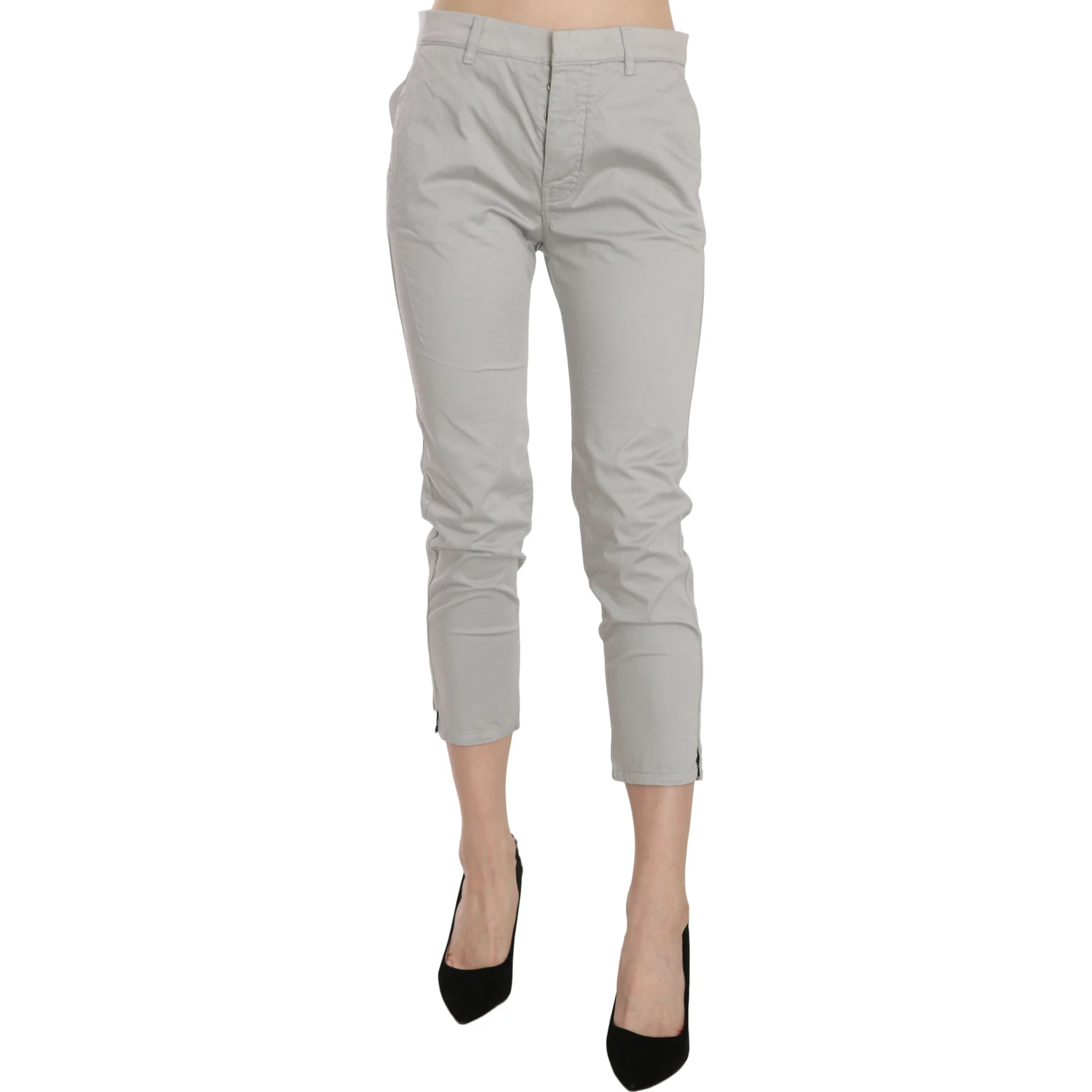 Cotton Gray High Waist Skinny Cropped Trousers Pants