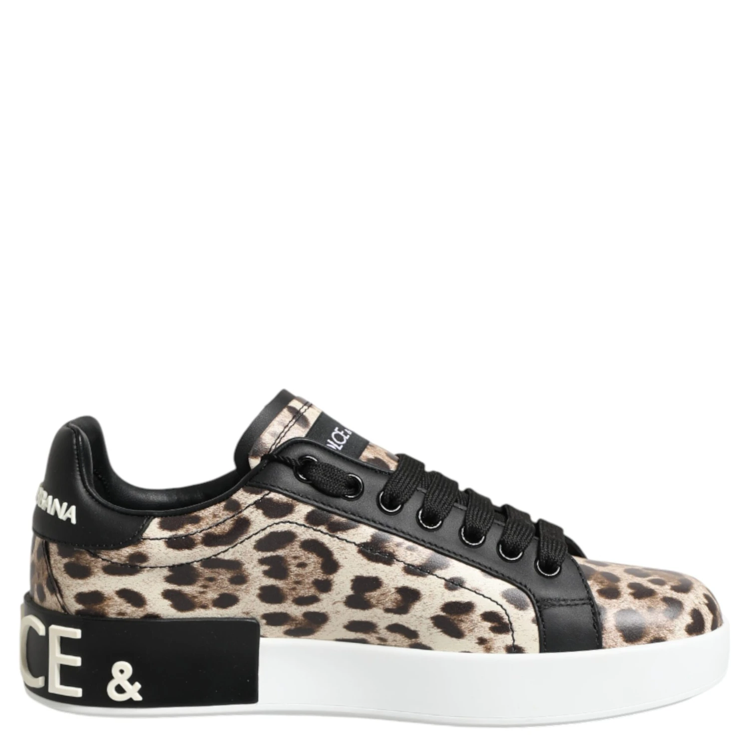 Brown Leather Leopard Low Top Sneakers Shoes