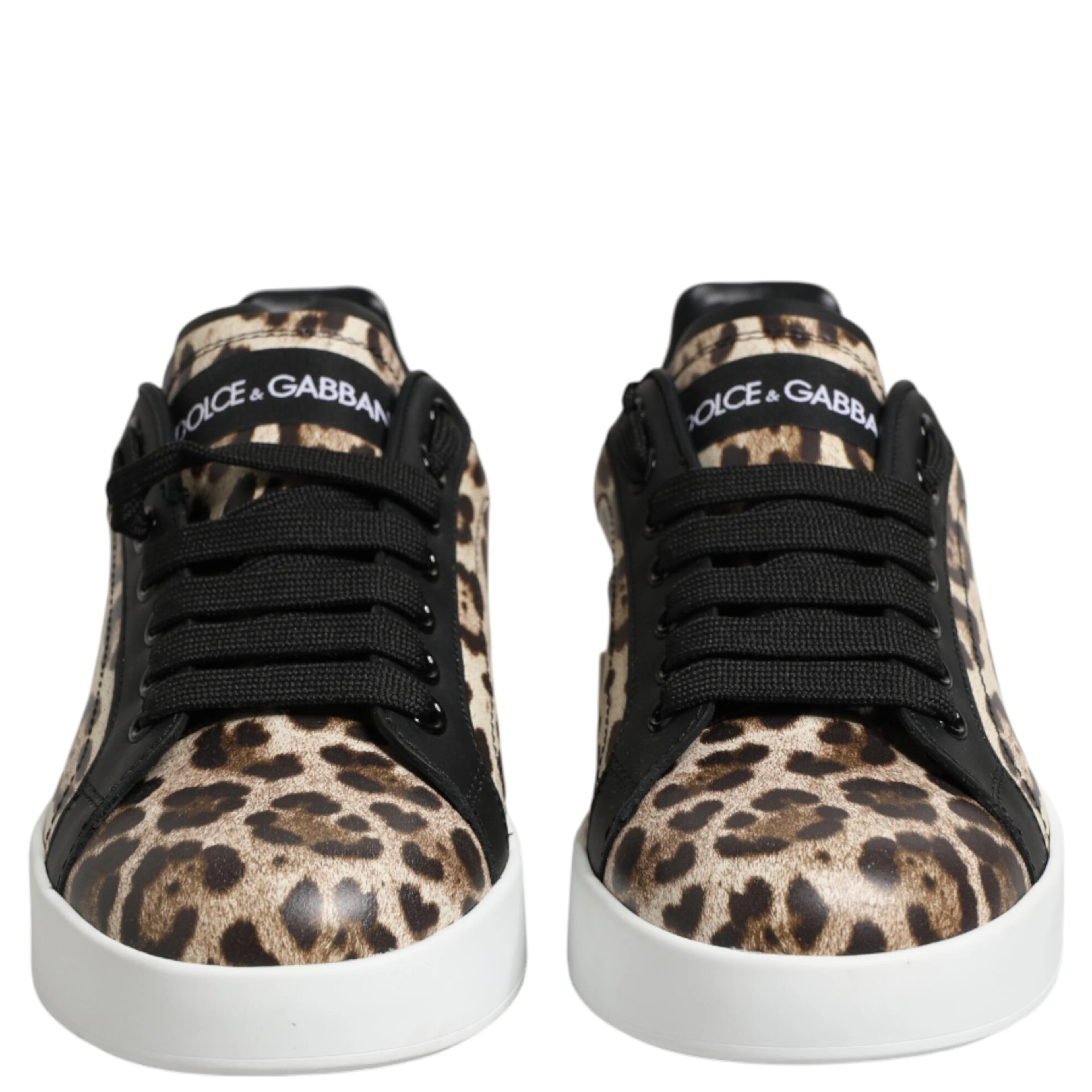 Brown Leather Leopard Low Top Sneakers Shoes
