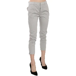 Cotton Gray High Waist Skinny Cropped Trousers Pants