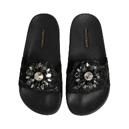 Black Devotion Matelassé Leather Slides Shoes