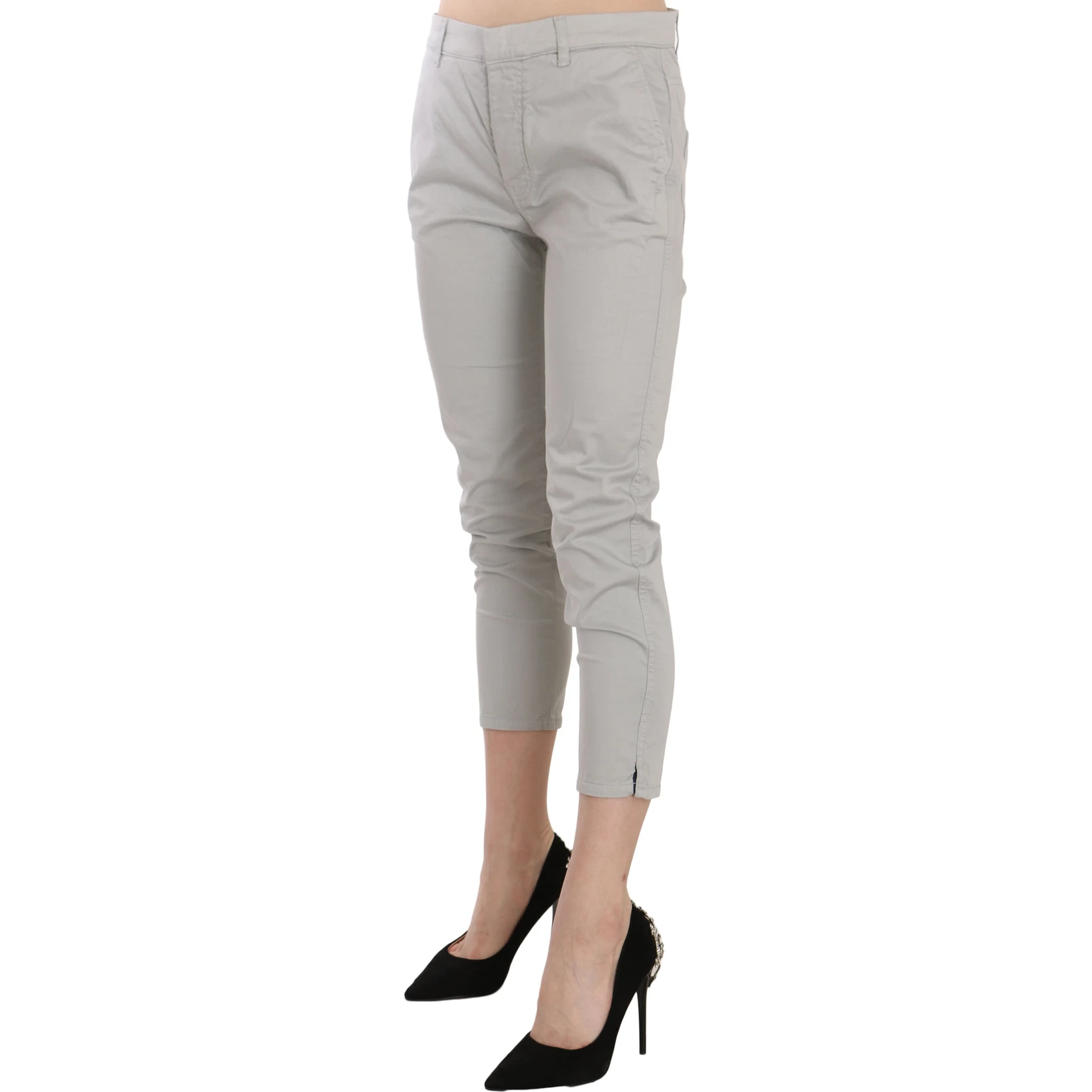 Cotton Gray High Waist Skinny Cropped Trousers Pants