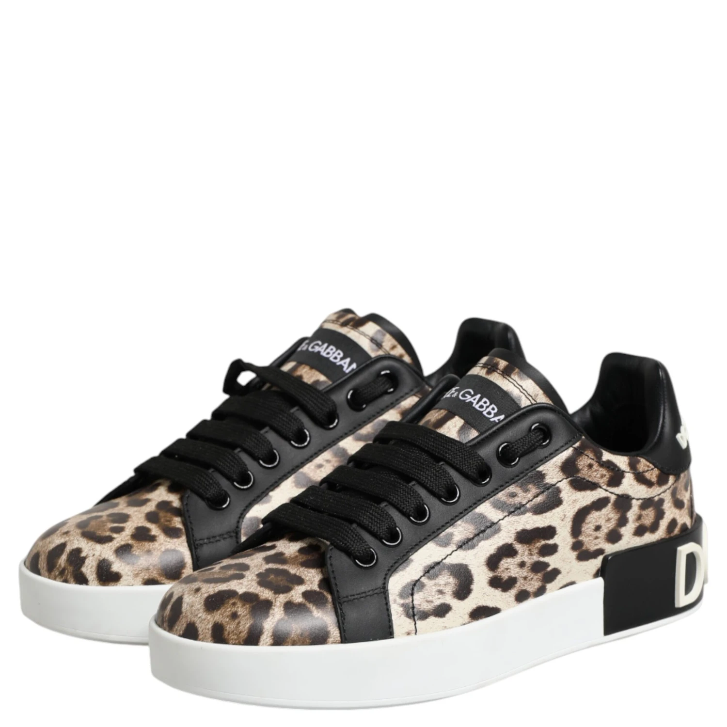 Brown Leather Leopard Low Top Sneakers Shoes