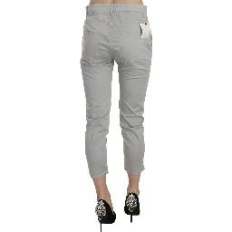 Cotton Gray High Waist Skinny Cropped Trousers Pants