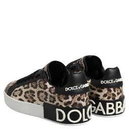 Brown Leather Leopard Low Top Sneakers Shoes
